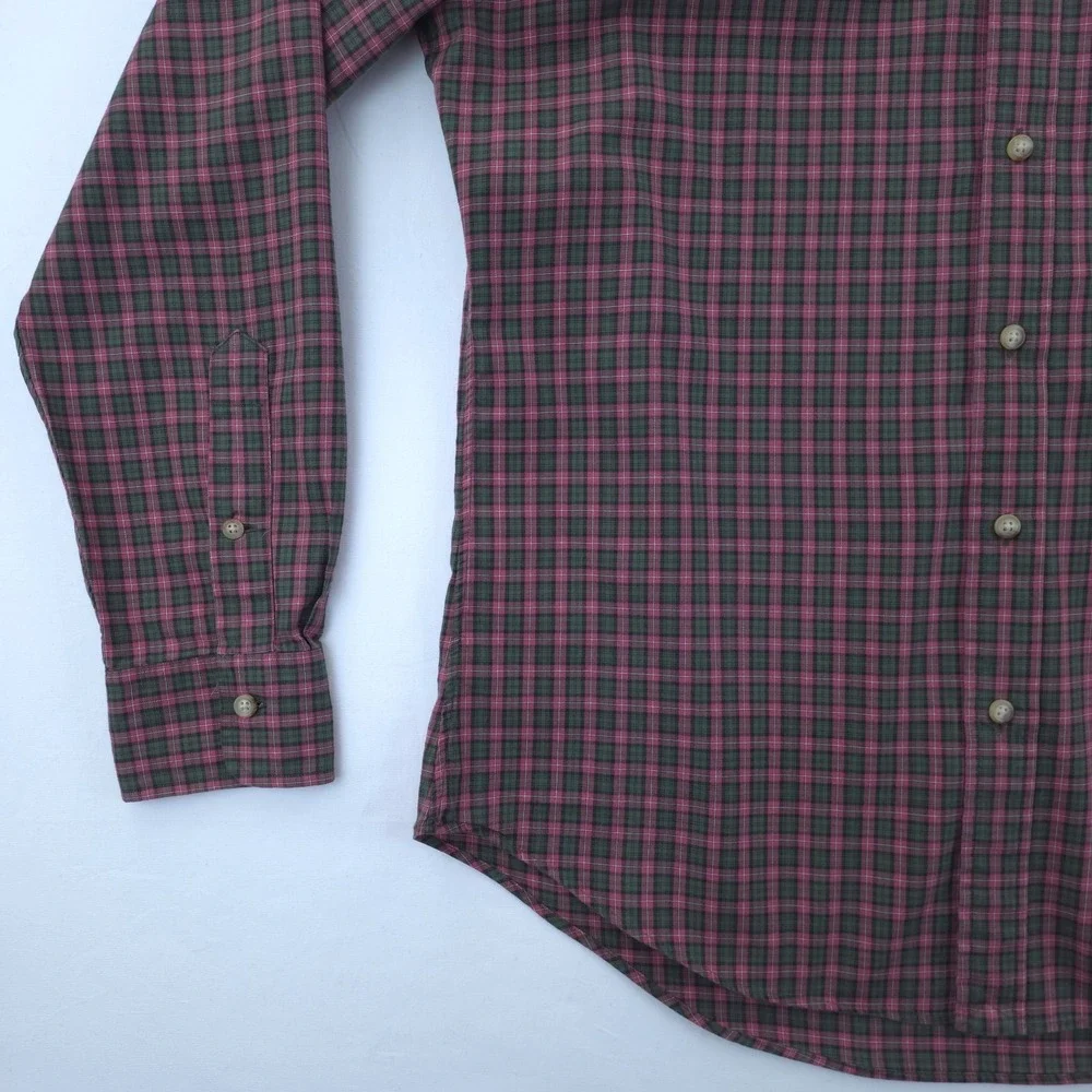 Polo Ralph Lauren Mens Button Down Shirt M Burgundy Green Plaid Long‎ Sleeve